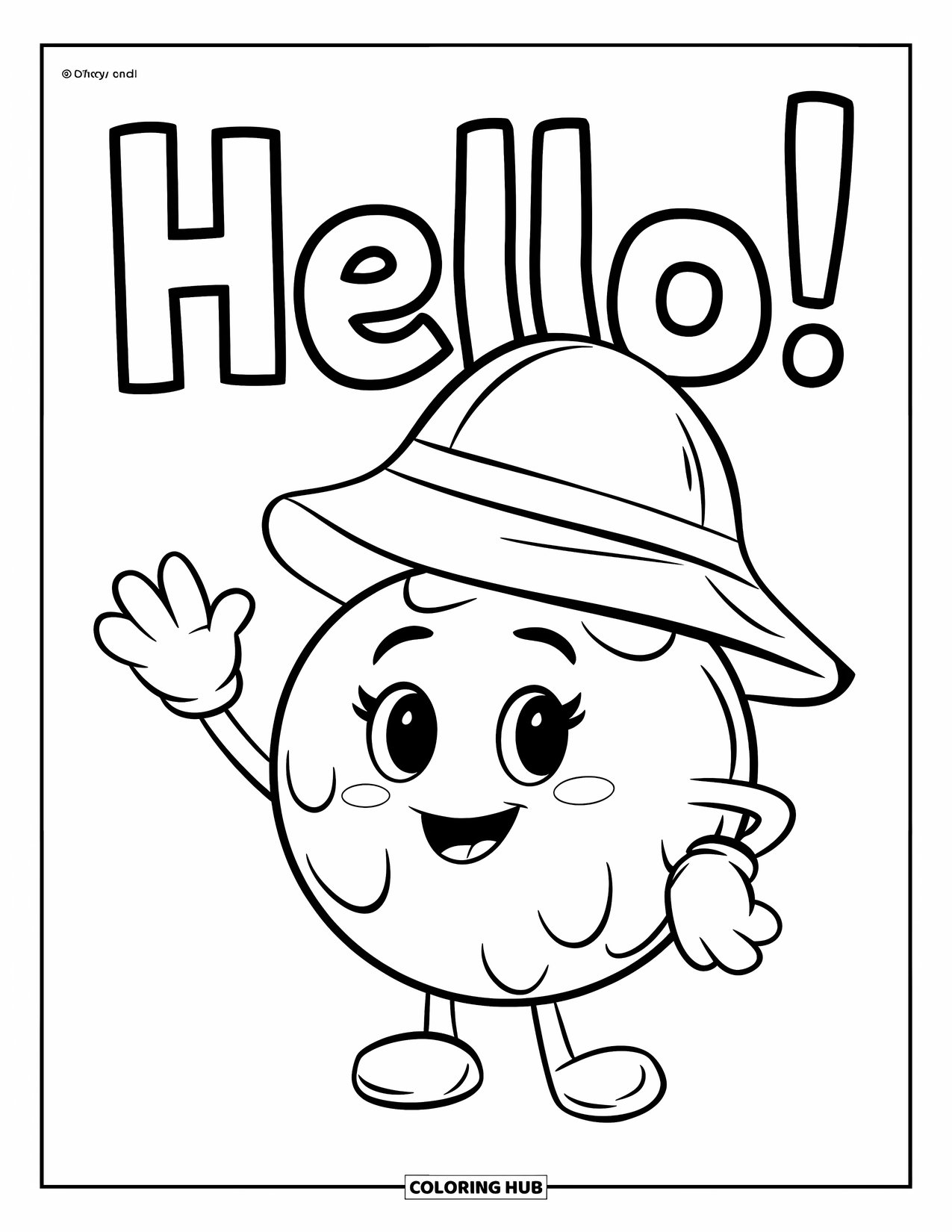 Blueberry Coloring Page for Kids: A cheerful blueberry greets with a big smile and a friendly wave