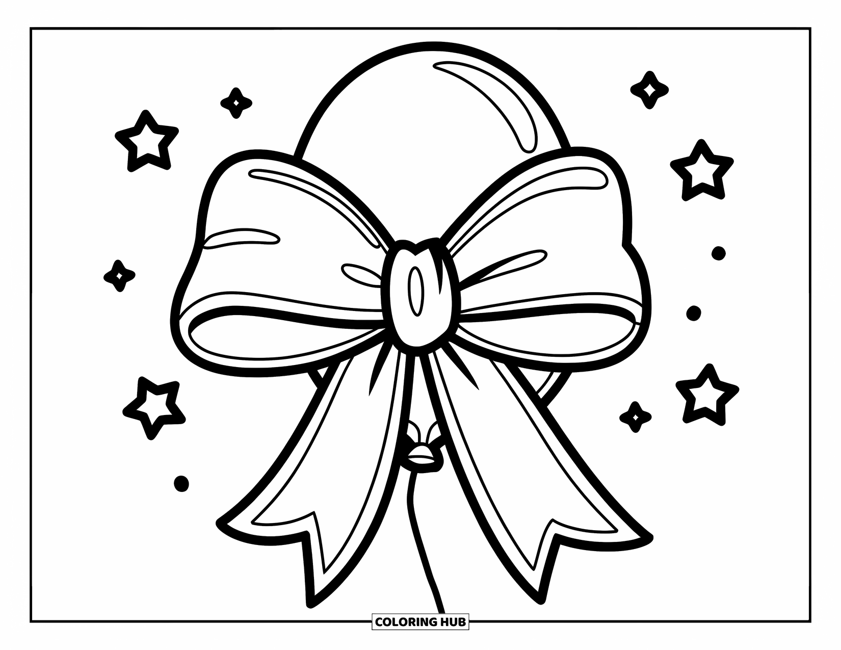 Bow Coloring Page for Kids: A big bow wrapped around a balloon, with twinkling stars adding a whimsical touch