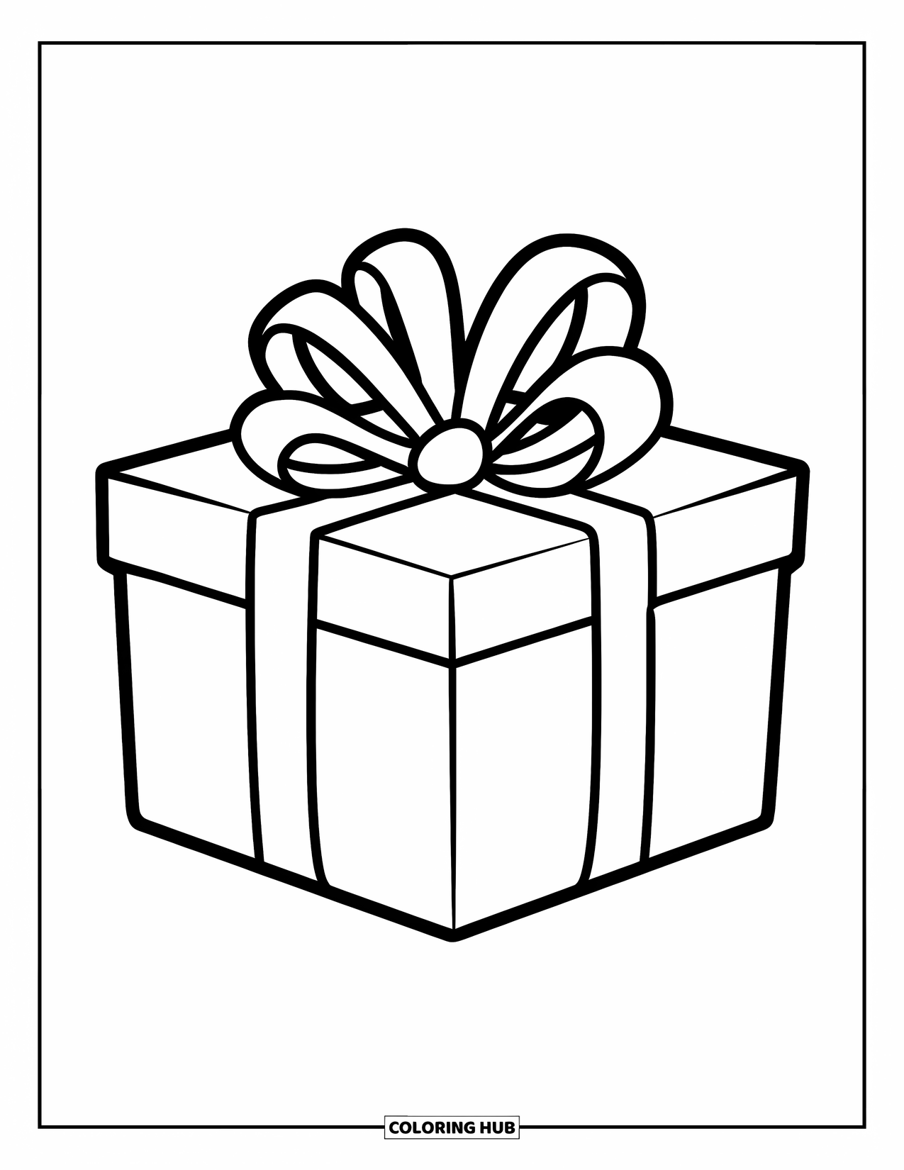 Bow Coloring Page for Kids: A neatly wrapped gift with a ribbon bow, ready for a special occasion