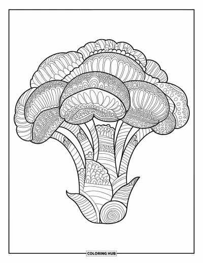 Brokkoli kifestő felnőtteknek: Egy részletes brokkoli illusztráció egyedi, művészi zentangle mintákkal