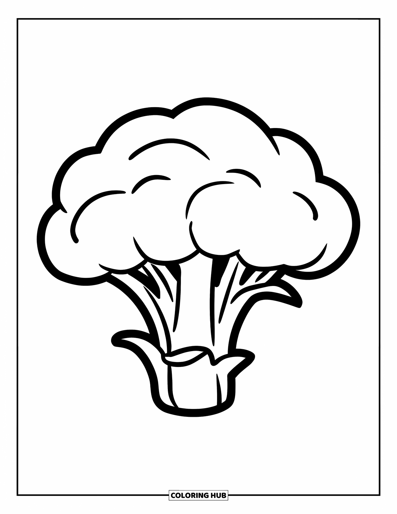 Broccoli Coloring Page for Kids: A playful broccoli with a simple structure stands cheerfully, waiting to be colored