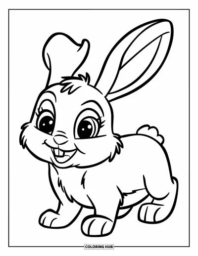 Haeschen-Ausmalbild für Kinder: Ein Hase mit großen Ohren und freundlichen Augen sitzt in fröhlicher, aufrechter Haltung