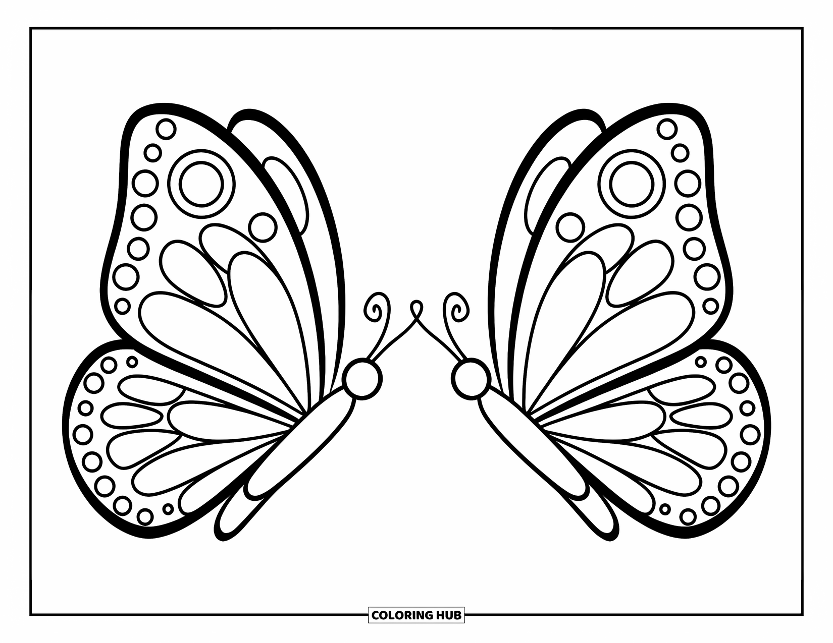 Desenho de Borboleta para Colorir para Crianças: Duas borboletas voando uma em direção à outra com contornos marcantes