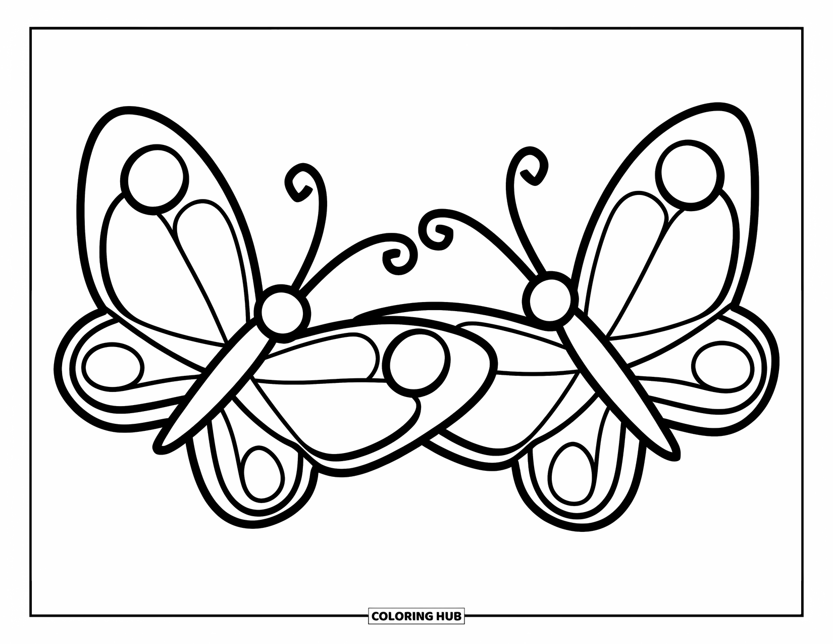 Desenho de Borboleta para Colorir para Crianças: Duas borboletas com asas simples voando uma em direção à outra