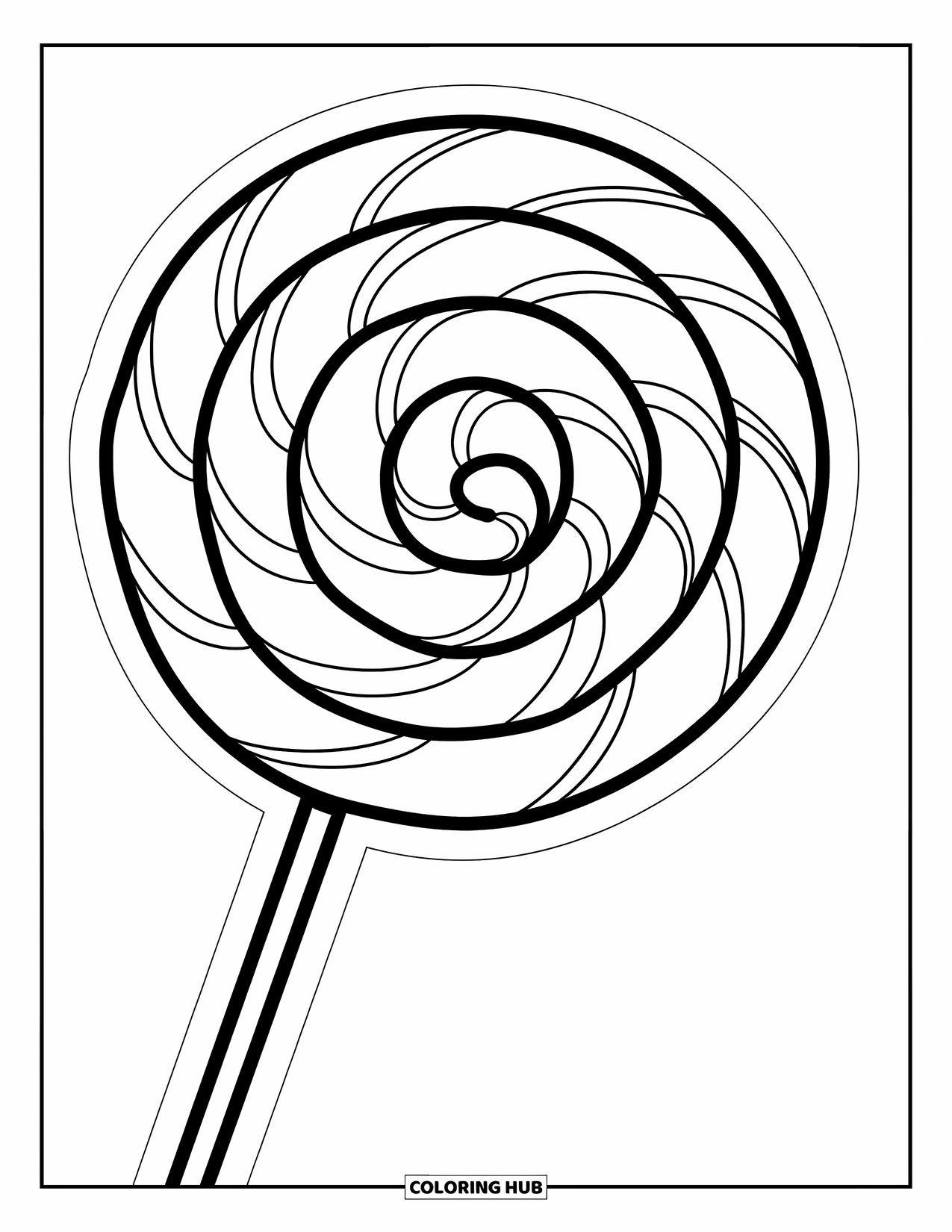 Candy Coloring Page for Kids: A single large lollipop with a spiral design, set against a clean background
