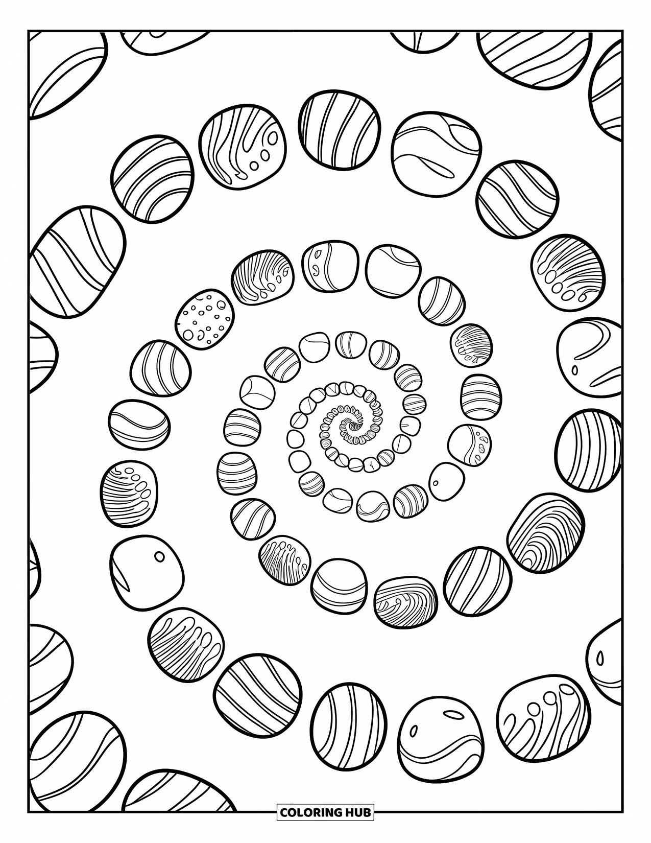 Candy Coloring Page for Kids: A spiral of jelly beans creating a fun and dynamic pattern with varying sizes and patterns
