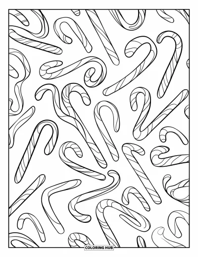 Candy Coloring Page for Kids: A swirling candy cane pattern with bold outlines filling the entire page
