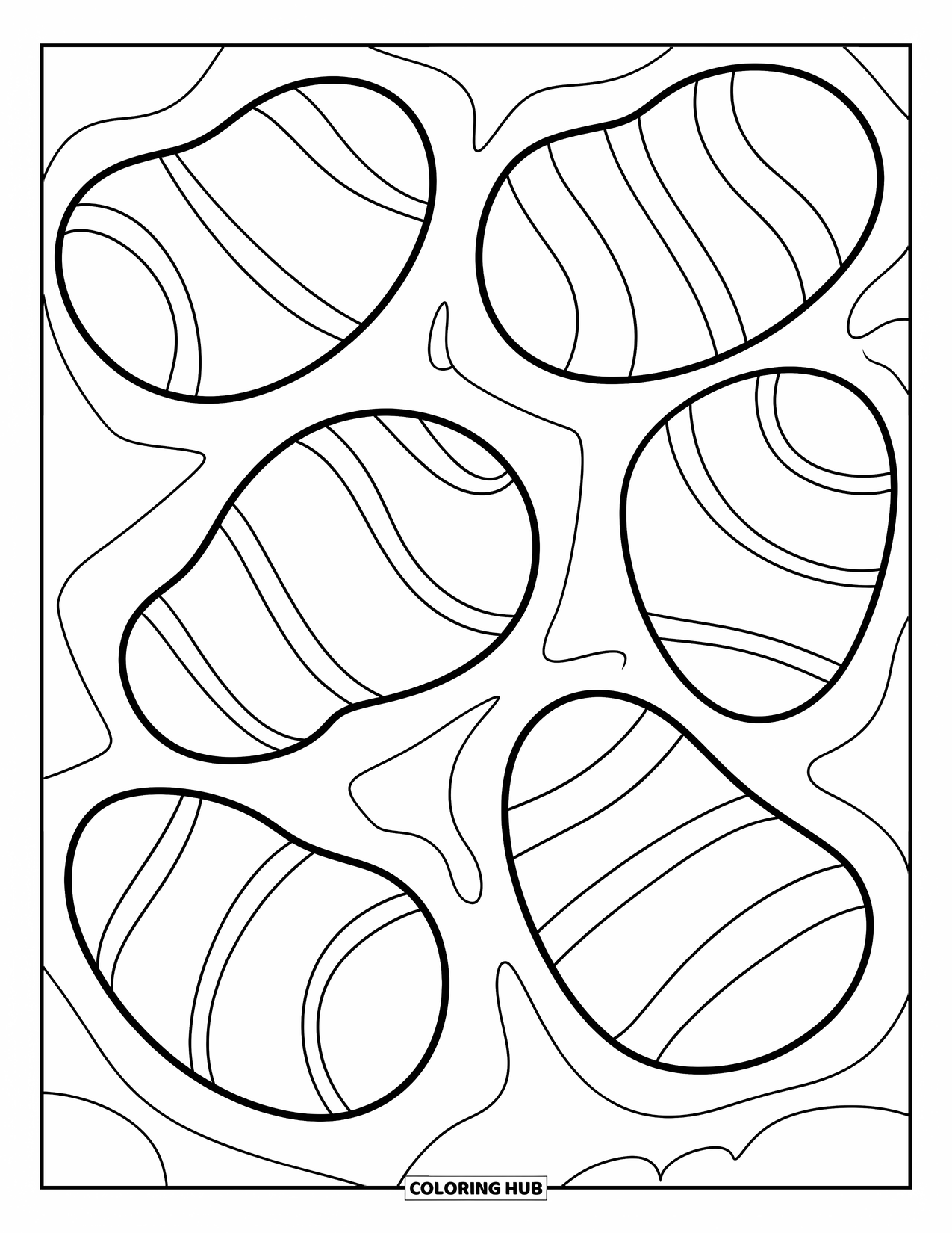 Candy Coloring Page for Kids: Five jelly beans scattered across the page with bold, rounded shapes