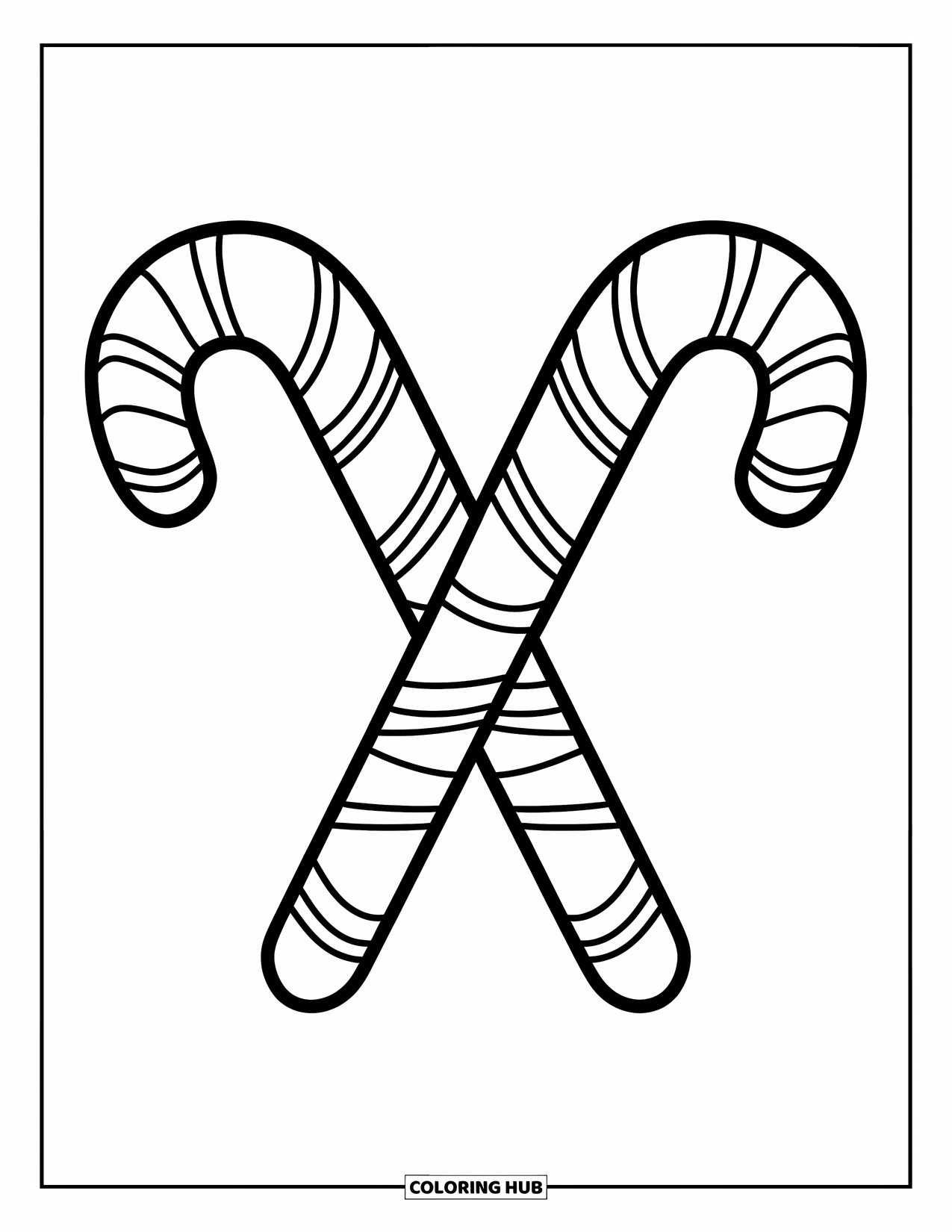 Candy Coloring Page for Kids: Two crossed candy canes with bold outlines and minimal details