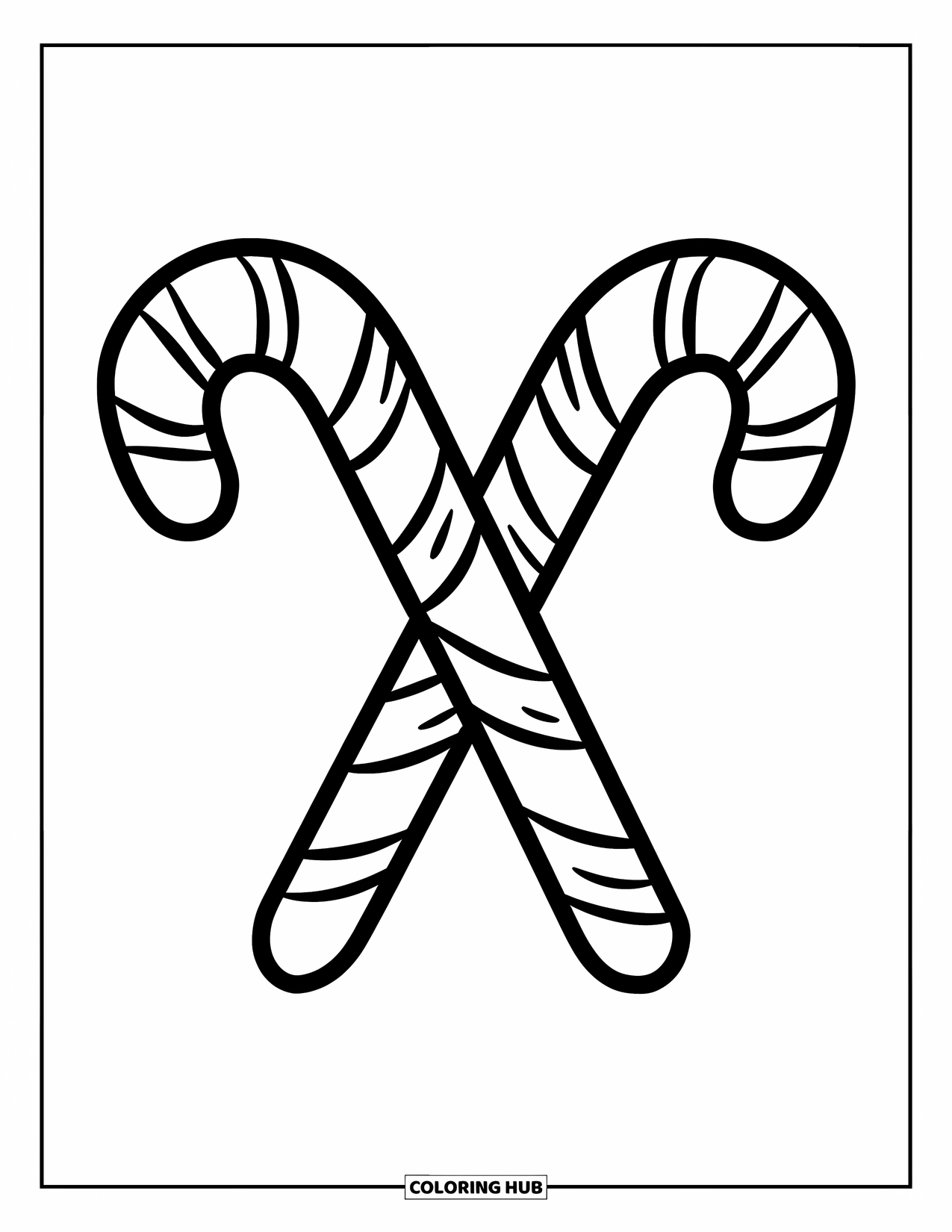 Candy Coloring Page for Kids: Two crossed candy canes with clean outlines on a simple background