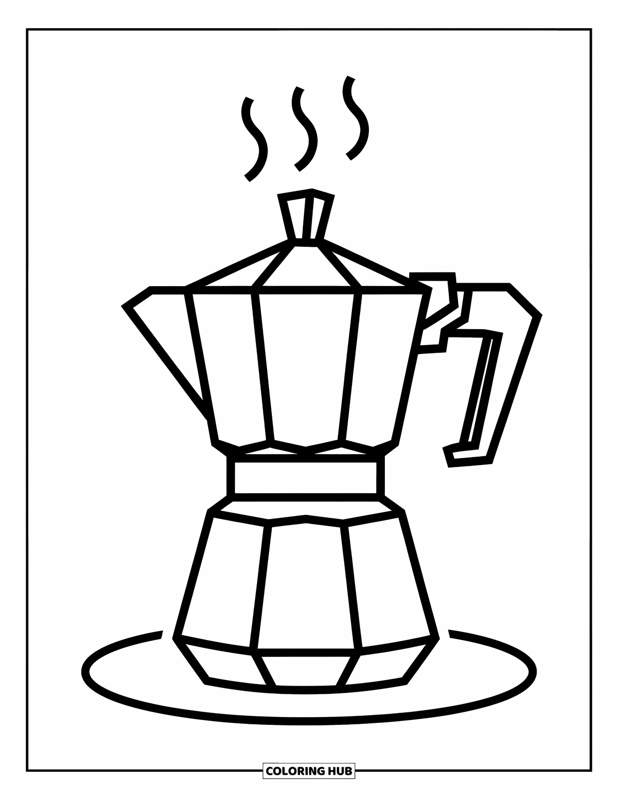 Coffee Coloring Page for Kids: A classic coffee pot with steam and a sturdy handle