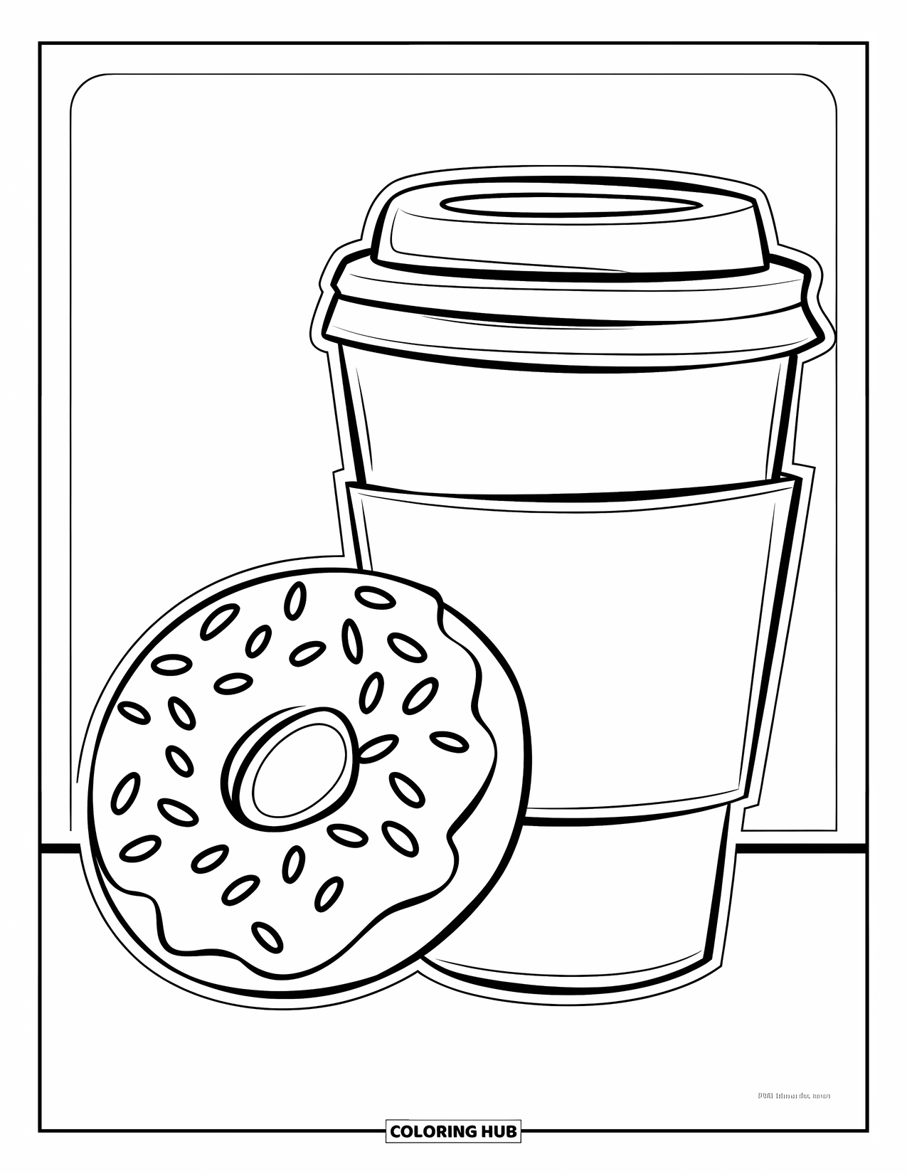 Coffee Coloring Page for Kids: A coffee cup and donut with a warm and inviting feel