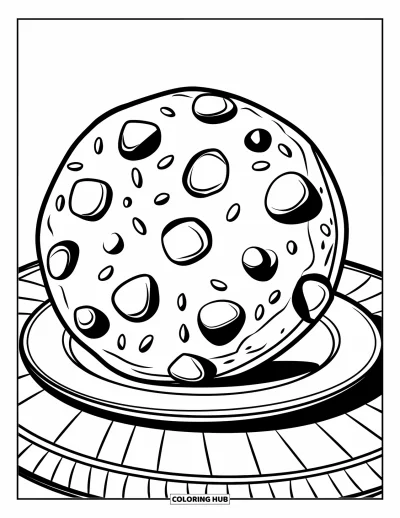 Coloriage de Cookie pour enfants : Un cookie géant aux pépites de chocolat avec des contours audacieux et des vermicelles sur le dessus