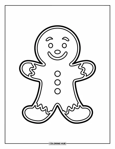 Coloriage de Cookie pour enfants : Un cookie souriant en pain d’épices avec des bras et des jambes, prêt à apporter des sourires aux enfants
