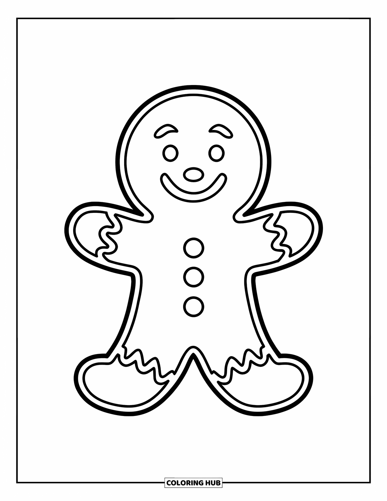 Cookie Coloring Page for Kids: A smiling gingerbread cookie with arms and legs, ready to bring smiles to kids