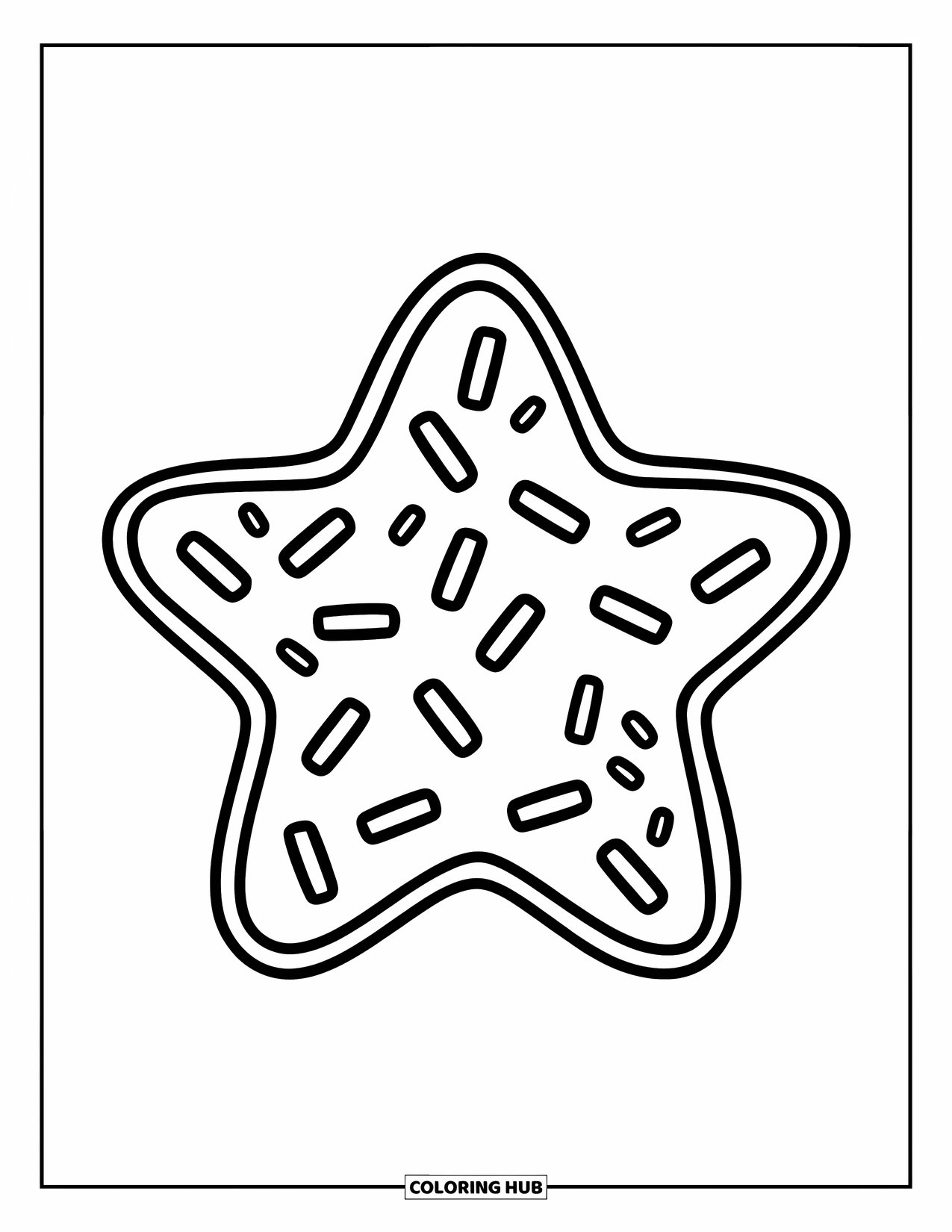 Cookie Coloring Page for Kids: A star-shaped cookie decorated with rainbow sprinkles, simple and joyful