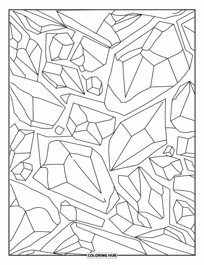 Desenho de cristal para colorir para adultos: Um padrão abstrato de cristais sobrepostos com contornos limpos e ousados e detalhes intrincados