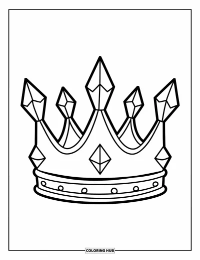 Desenho de Cristal para Colorir para Crianças: Uma coroa com três grandes pontas de cristal, colocada em um fundo branco