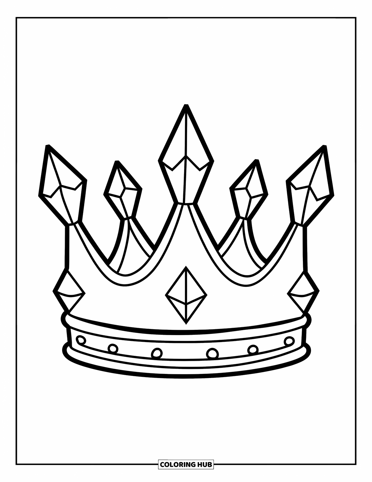 Crystal Coloring Page for Kids: A crown with three large crystal points, placed on a white background