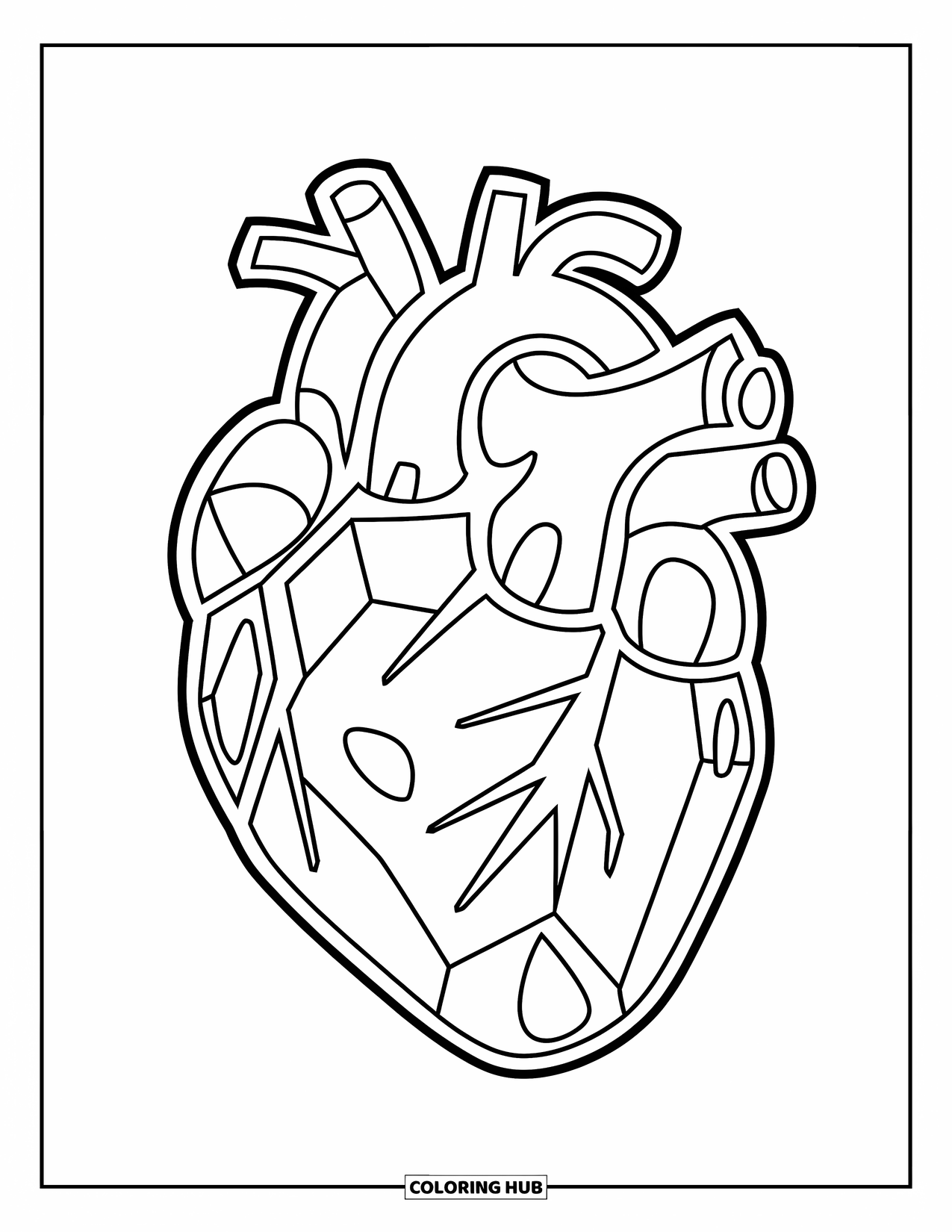 Crystal Coloring Page for Kids: A crystal heart with geometric lines and a playful, rounded shape