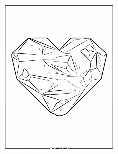 Desenho de Cristal para Colorir para Crianças: Um coração de cristal com linhas geométricas e formas arredondadas dentro
