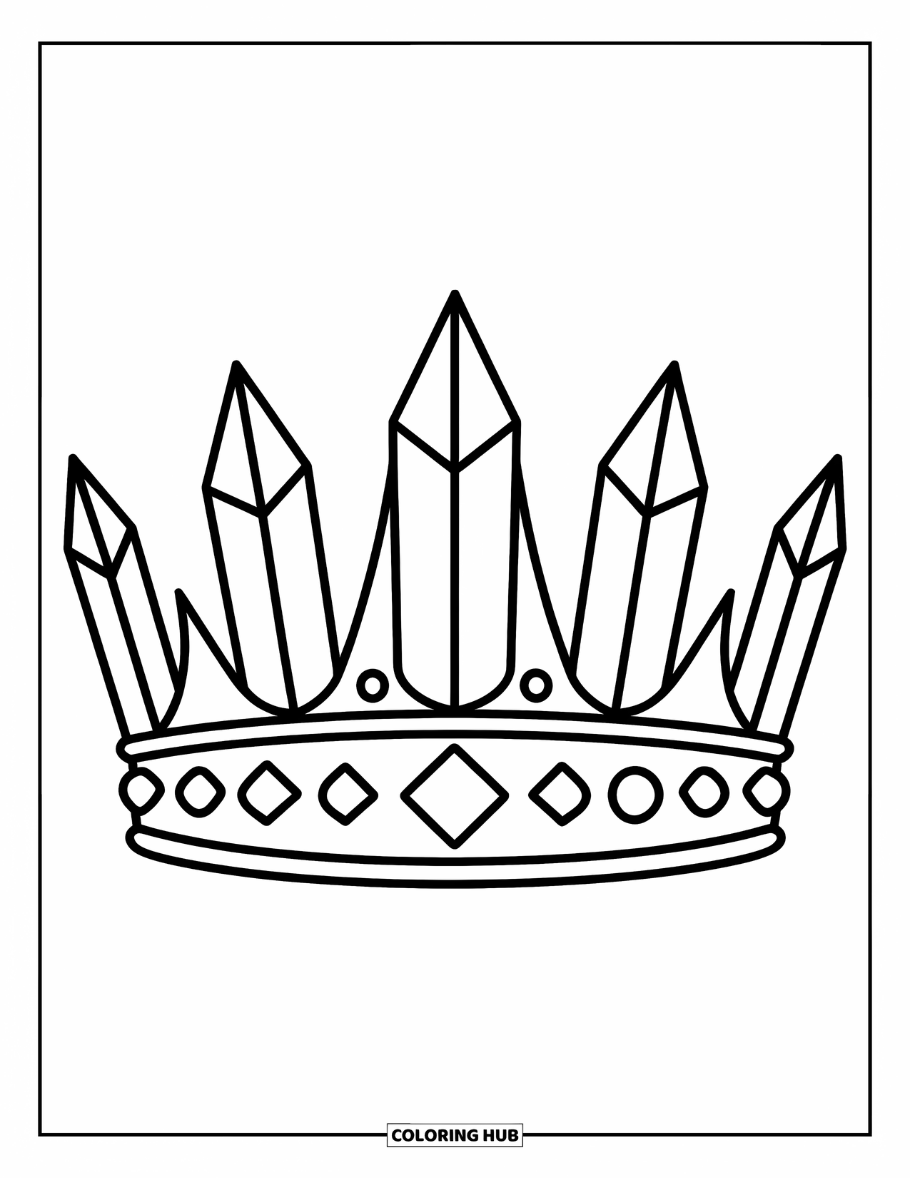 Crystal Coloring Page for Kids: A simple crown made of large crystal points with clean, bold lines