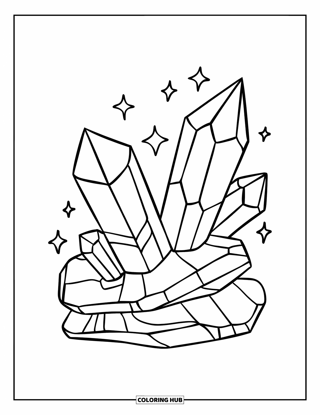 Crystal Coloring Page for Kids: A stack of two large crystals with small stars floating around them