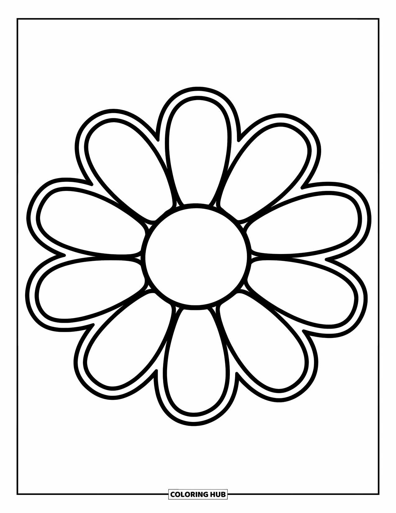 Daisy Coloring Page for Kids: A large daisy with bold petals, perfect for young hands