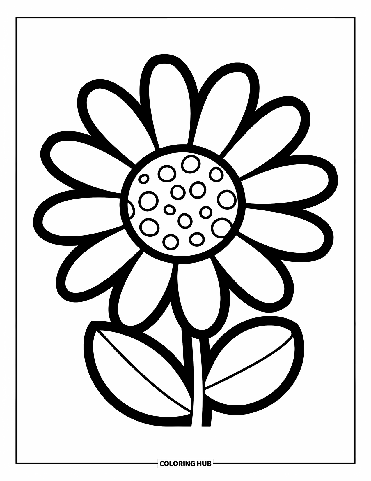 Daisy Coloring Page for Kids: A large daisy with thick petals and a round center