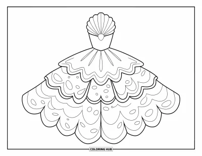 Coloriage de robe pour enfants : Une robe de sirène avec un haut en coquillage et des détails ludiques, parfaite pour les amoureux de l'océan