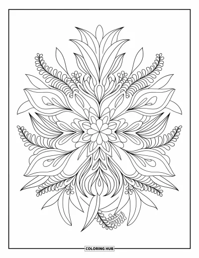 Blomstertegning til voksne: En blomstrende mandala med lag af kronblade i et indviklet blomsterdesign