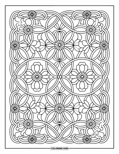 Blomstertegning til voksne: Et dekorativt blomstergitter med et indviklet gentaget mønster af blomster og blade