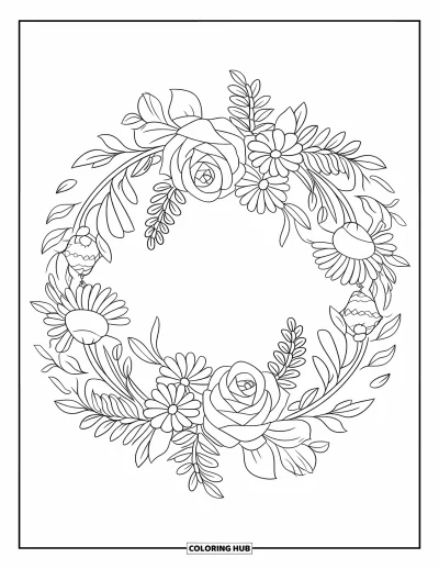 Blomstertegning til børn: En blomsterkrans af roser og tusindfryd, der danner en perfekt cirkel