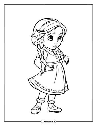 Dibujo de caras de niñas para colorear para niños: Una niña segura de sí misma con vestido rosa y cuello blanco posa con expresión pensativa