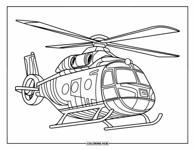 Fargeleggingsark med helikopter for barn: Et tegneserie-redningshelikopter med et kors-emblem, som svever med et enkelt og fargeleggingsvennlig design