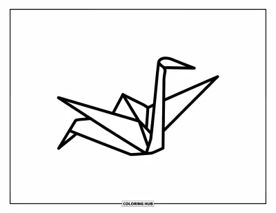 Coloriage Japon pour enfants : Une délicate grue en papier glisse dans l'air, soulignée par des lignes nettes et audacieuses