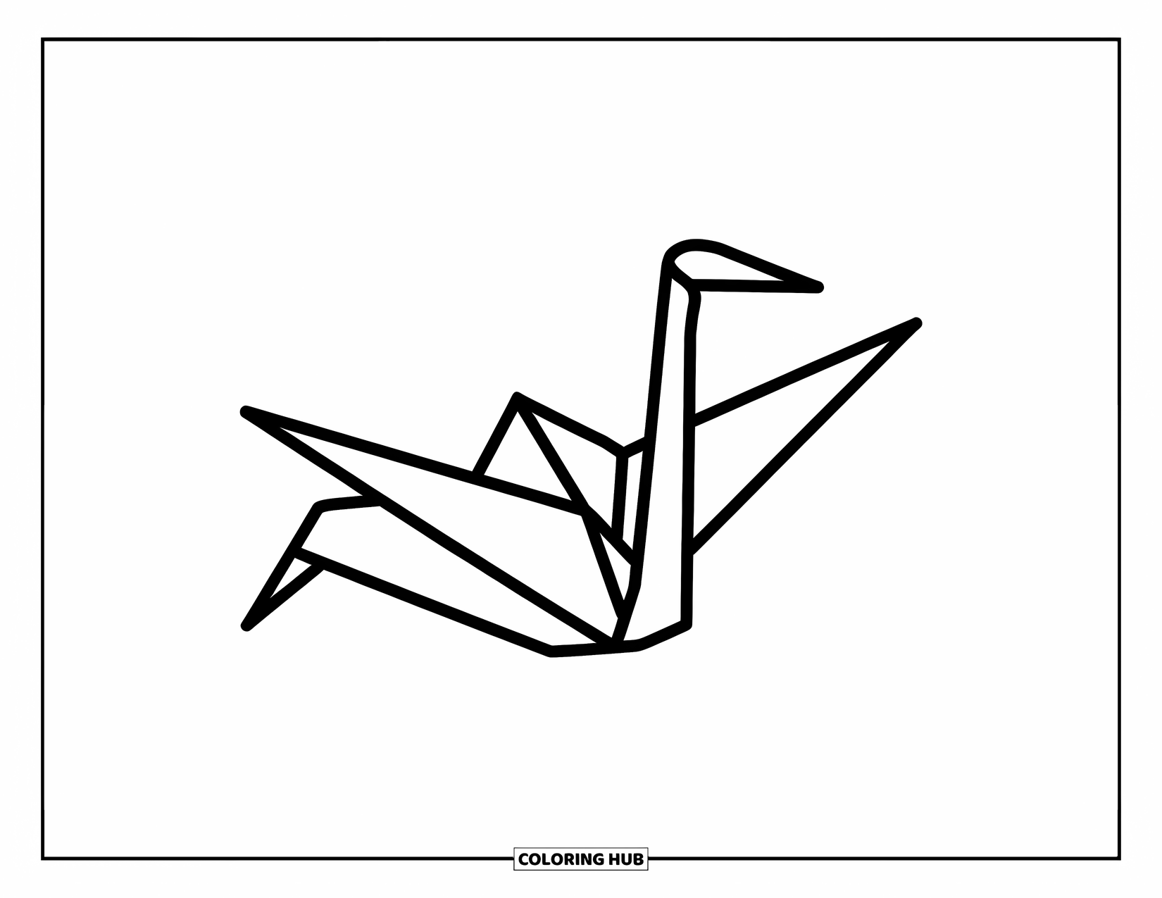 Japan Coloring Page for Kids: A delicate paper crane glides through the air, outlined with clean, bold lines