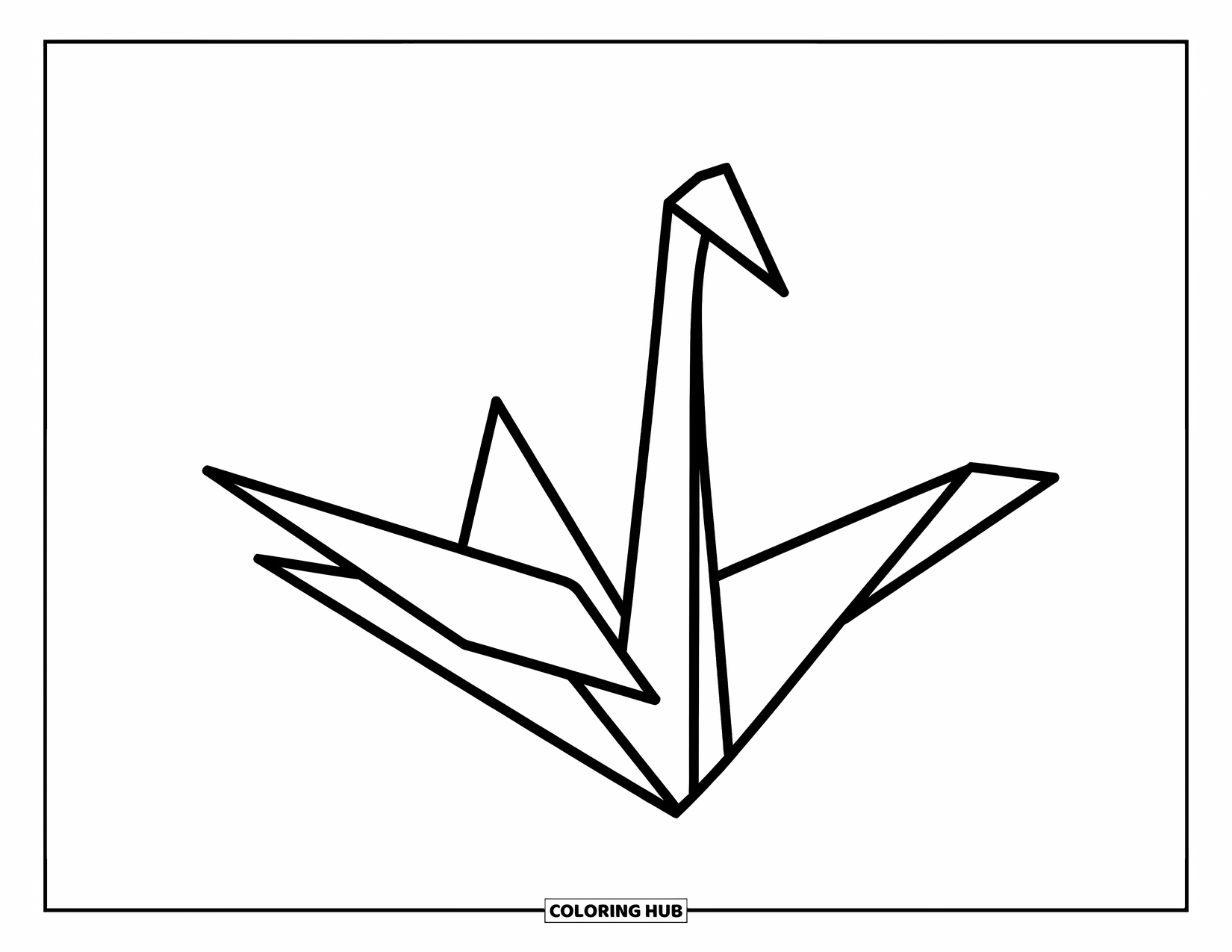 Japan Coloring Page for Kids: A simple origami crane hovers weightlessly, ready to take flight