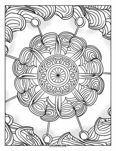 Desenho de Pirulito para Colorir para Adultos: Uma mandala altamente detalhada com pirulitos e padrões em espiral elegantes