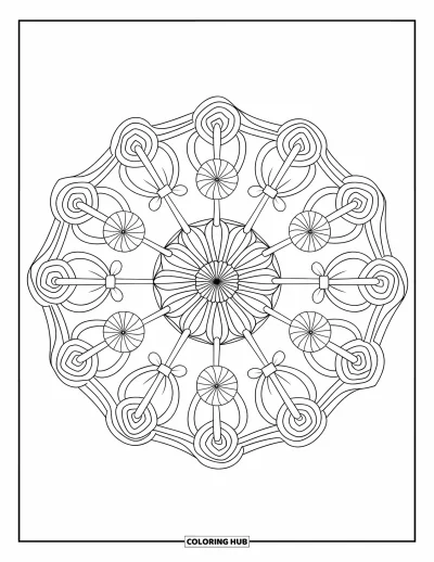 Desenho de Pirulito para Colorir para Adultos: Uma mandala com pirulitos perfeitamente incorporados em seus padrões intrincados