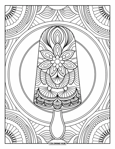 Coloriage de glace à l'eau pour adultes : Une glace à l'eau magnifiquement modelée avec des motifs de mandala complexes et une assiette décorative