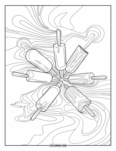 Coloriage de glace à l'eau pour adultes : Un mélange fascinant de glaces à l'eau et de motifs fluides abstraits dans un design méditatif