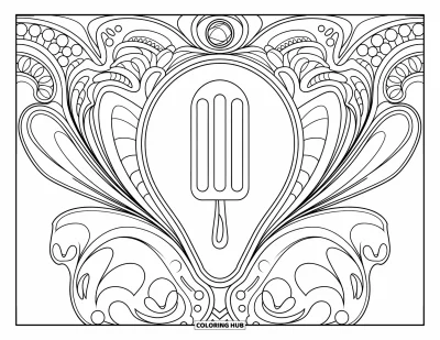 Coloriage de glace à l'eau pour adultes : Une glace à l'eau élégante entourée de courbes décoratives fluides dans un style art nouveau