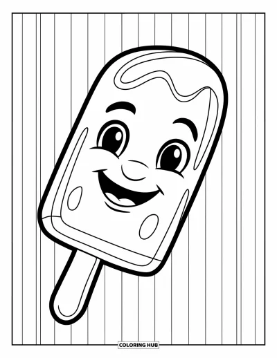 Coloriage de glace à l'eau pour enfants : Une glace à l'eau joyeuse avec un visage souriant, reposant sur un simple motif rayé