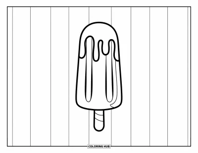 Coloriage de glace à l'eau pour enfants : Une glace à l'eau délicieusement fondante avec des coulures, placée devant un fond rayé