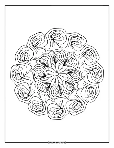 Rose Coloring Page for Adults: A detailed mandala of intertwined roses and leaves, radiating from the center