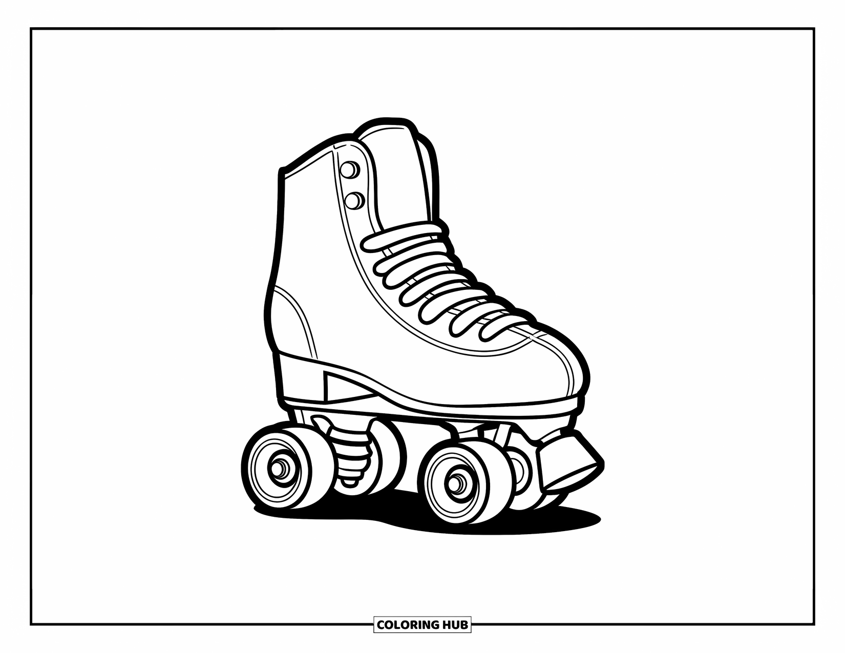 Shoe Coloring Page for Kids: A playful roller skate with an easy-to-color design and bold outlines sits on a white background