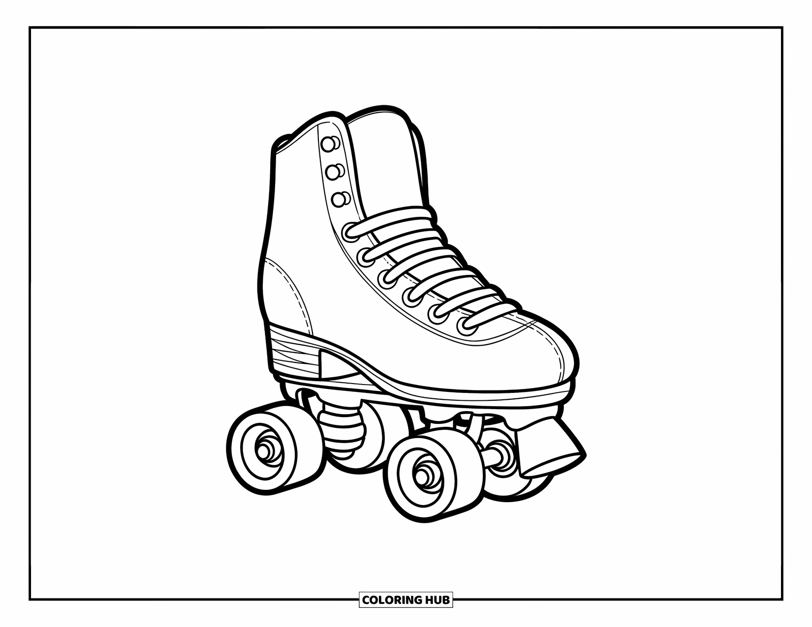 Shoe Coloring Page for Kids: A roller skate with a bright, fun design and thick outlines makes for a simple and cheerful coloring page