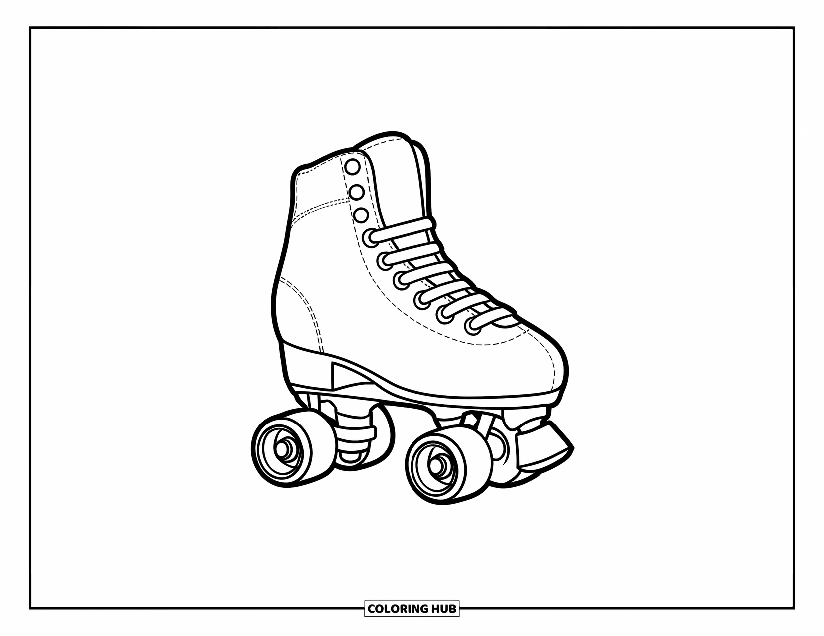 Shoe Coloring Page for Kids: A roller skate with thick wheels and cheerful details is a fun coloring page for preschoolers