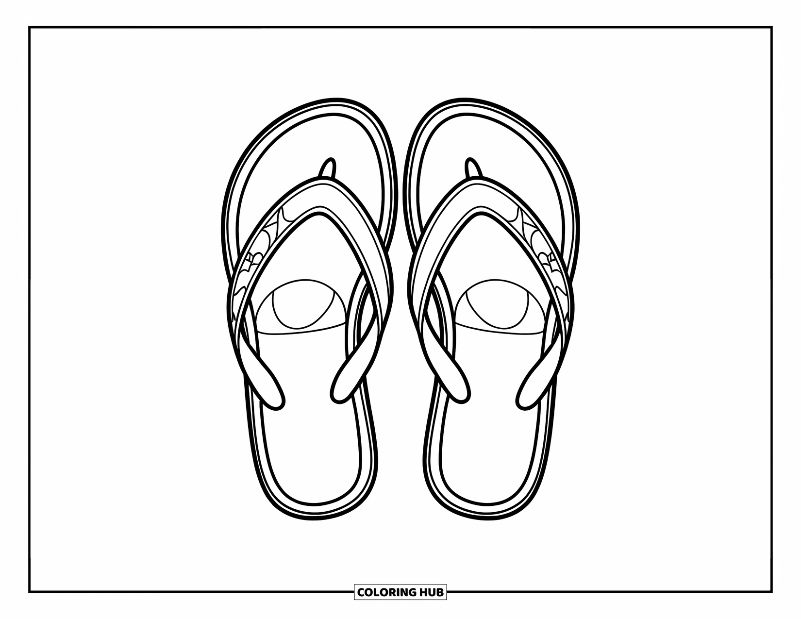 Shoe Coloring Page for Kids: Simple flip-flops with a thick outline and a star detail make for an easy coloring activity